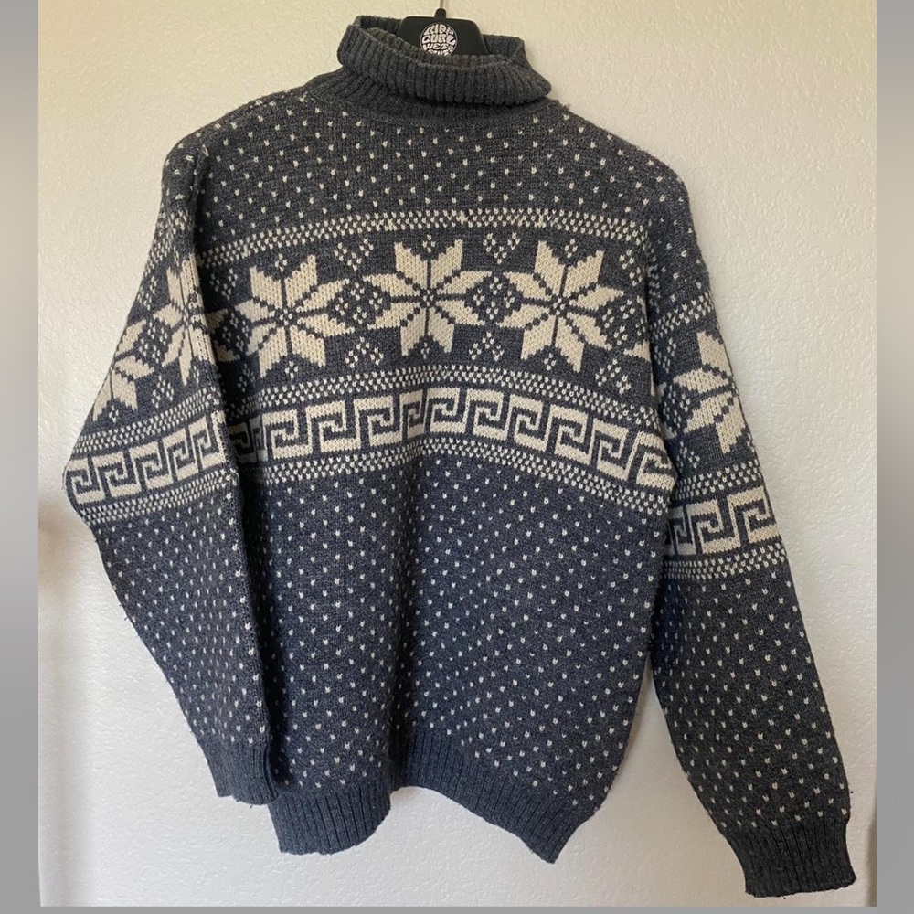 Navy and Cream Patterned Sweater